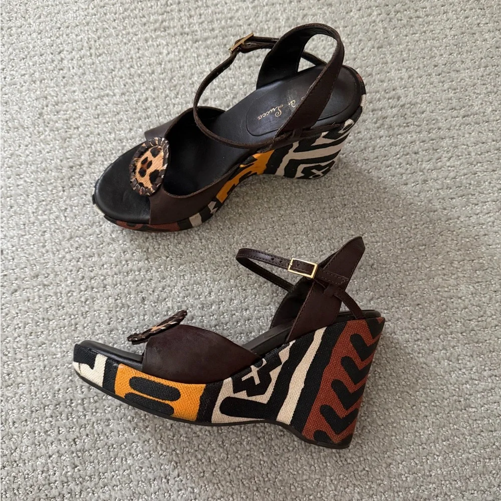 Y2K Diego di Lucca Tribal Platform Wedge Sandals - Leopard Pony Hair-Size 6 - Picture 2 of 6